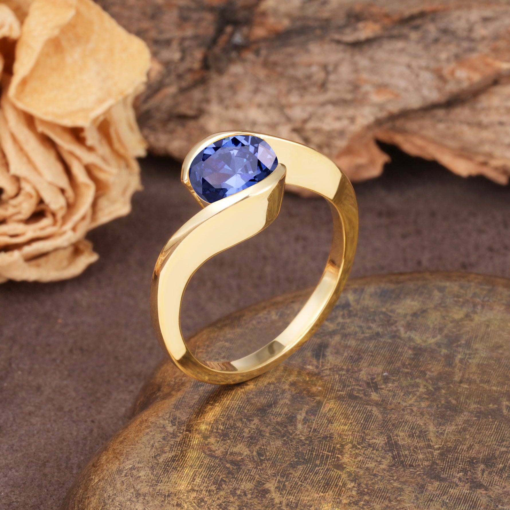 Unique Twisted, Entwined Round Cut Tanzanite Engagement Ring - Additional view