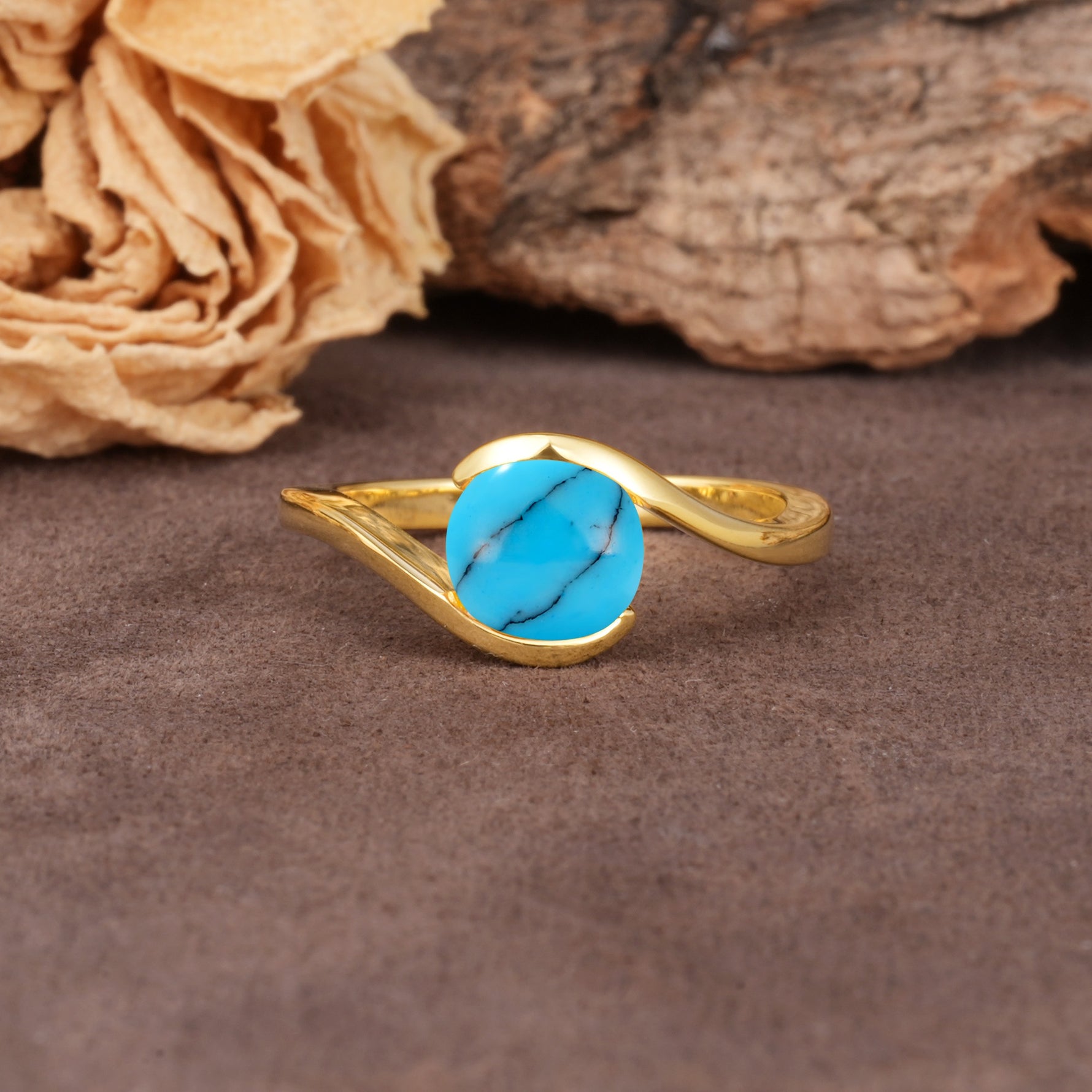 Unique Twisted, Entwined Round Cut Turquoise Engagement Ring - Additional view