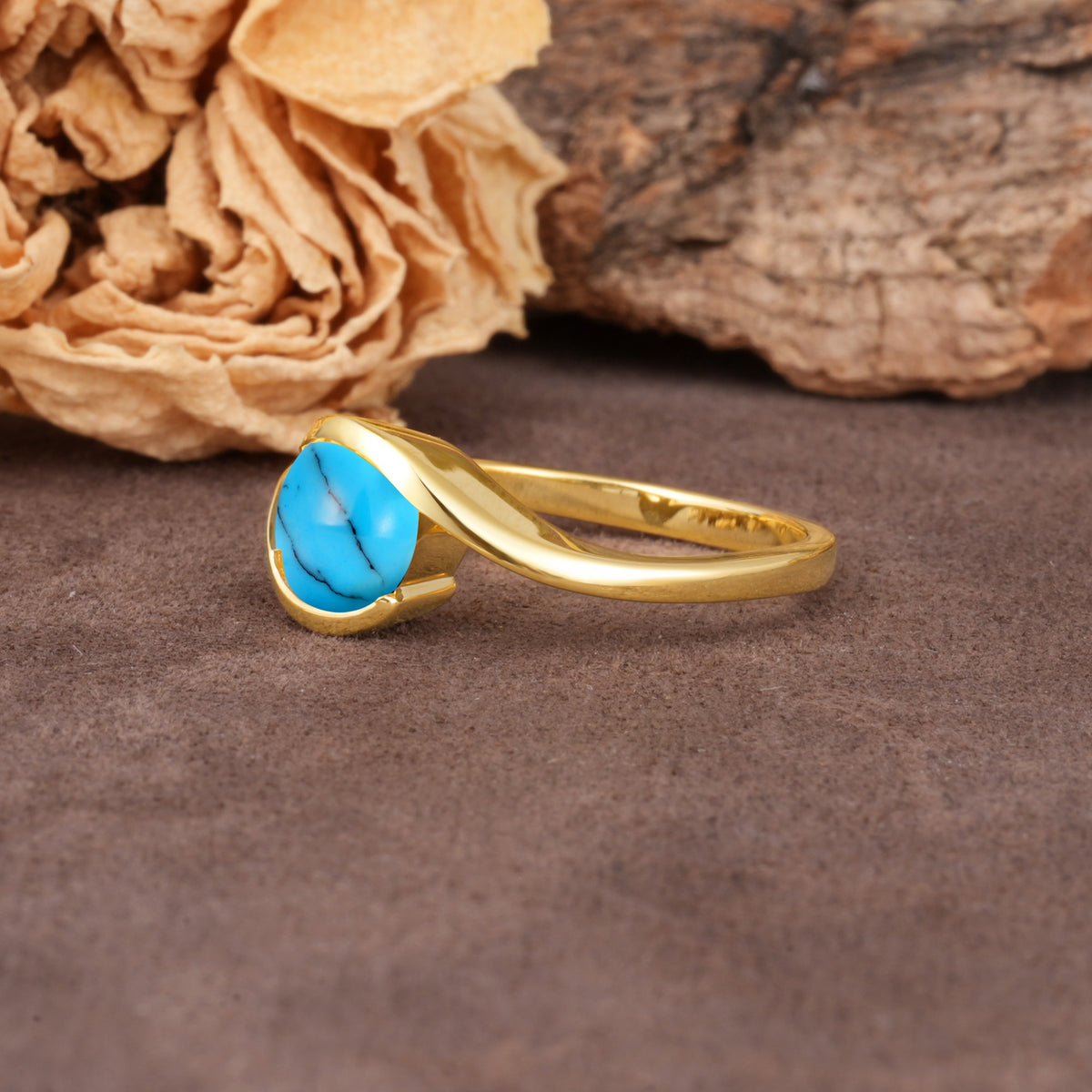 Unique Twisted, Entwined Round Cut Turquoise Engagement Ring - Additional view
