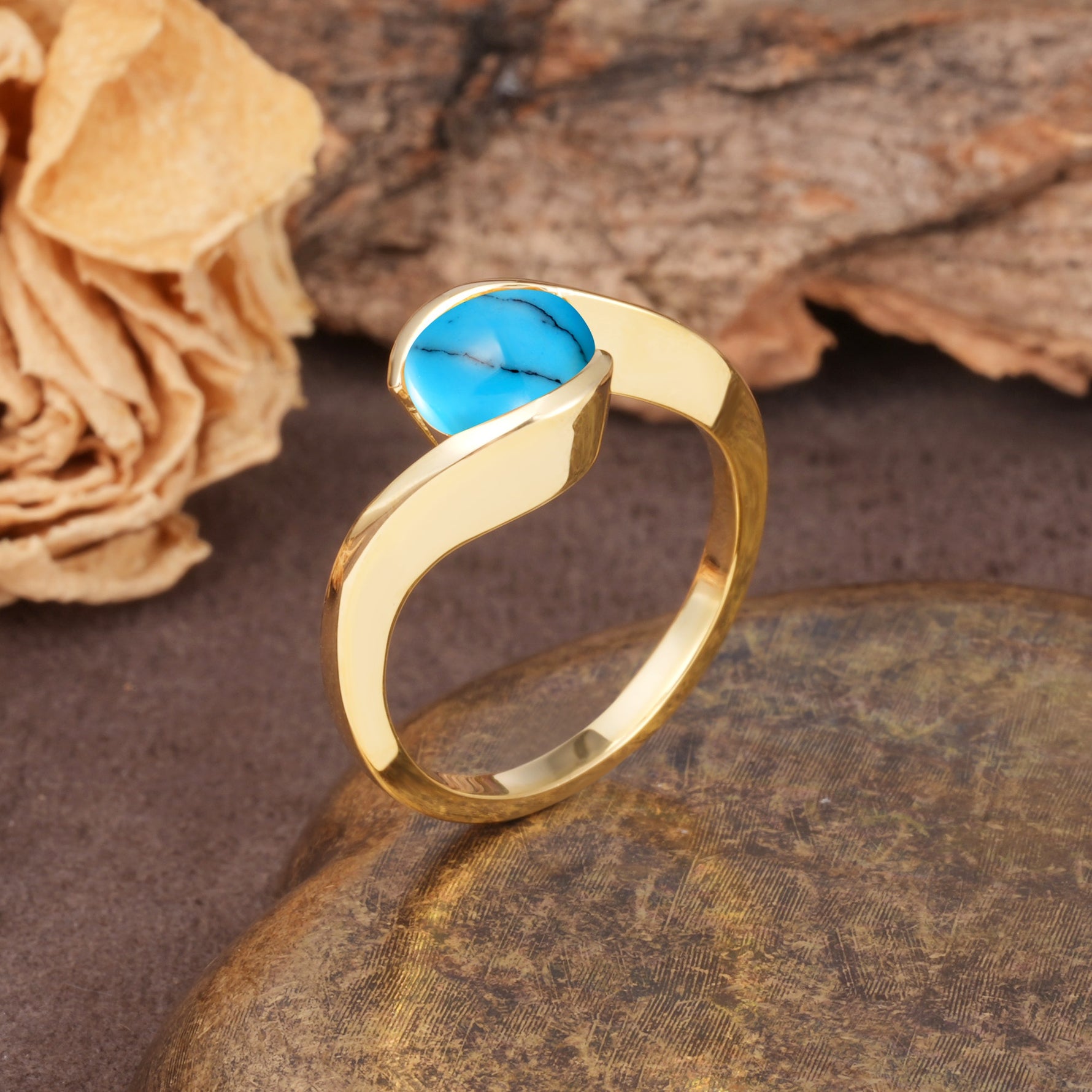 Unique Twisted, Entwined Round Cut Turquoise Engagement Ring - Additional view