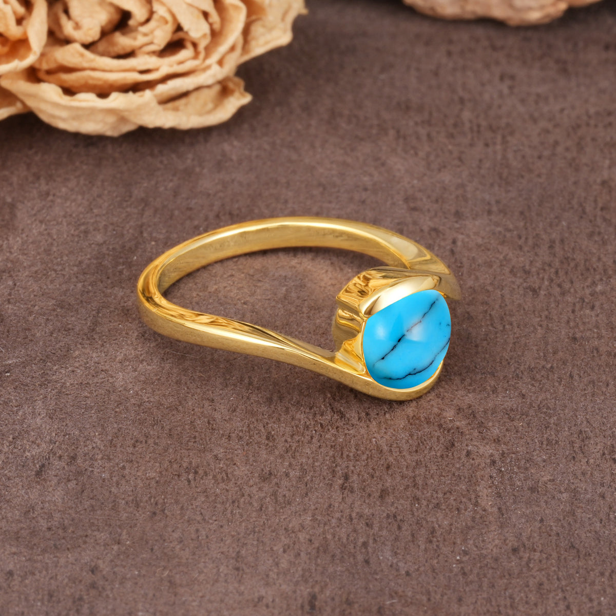 Unique Twisted, Entwined Round Cut Turquoise Engagement Ring - Additional view
