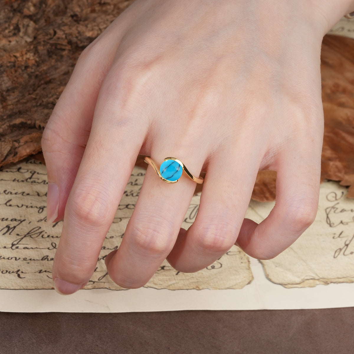 Unique Twisted, Entwined Round Cut Turquoise Engagement Ring - Additional view