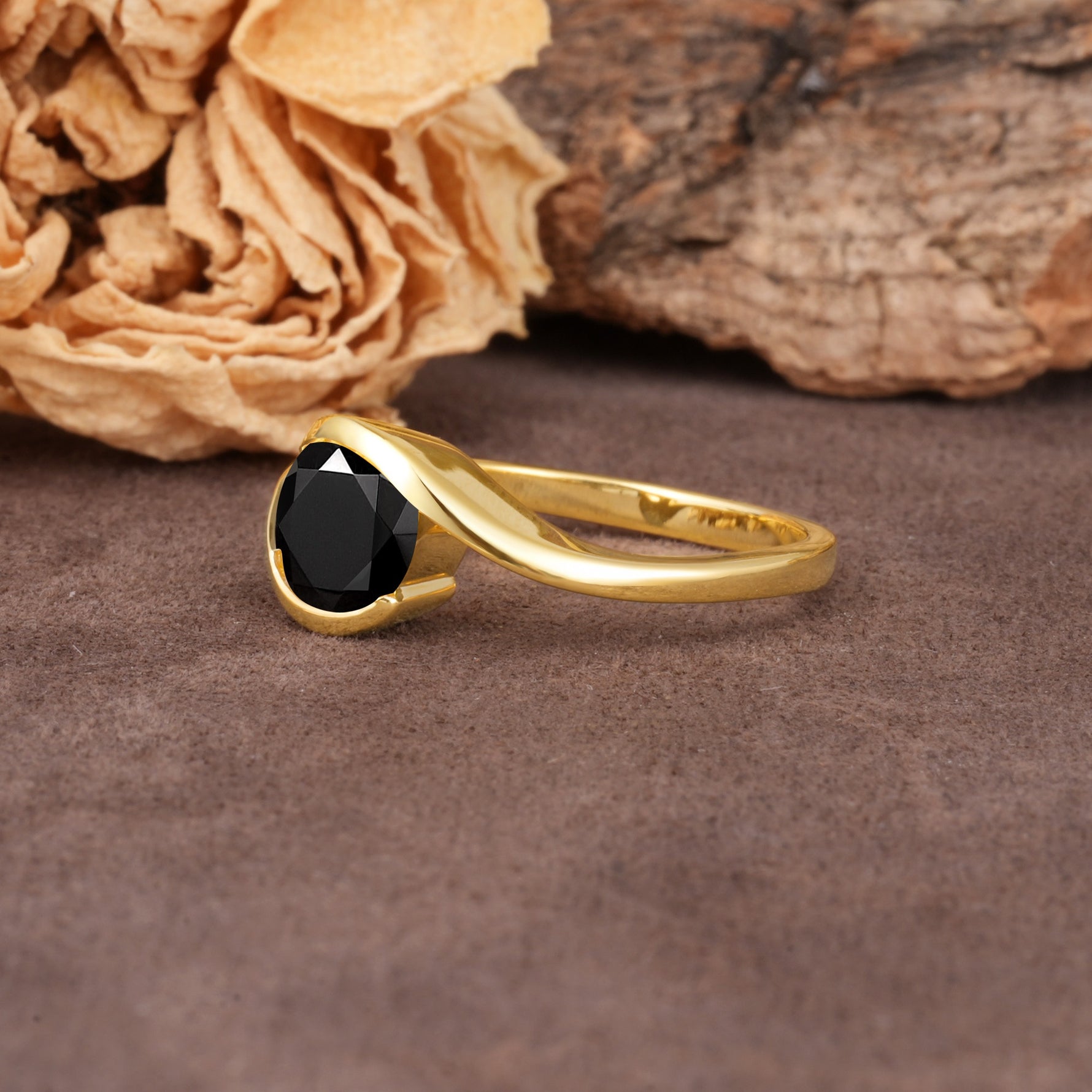 Unique Twisted, Entwined Round Cut Black Onyx Engagement Ring - Additional view