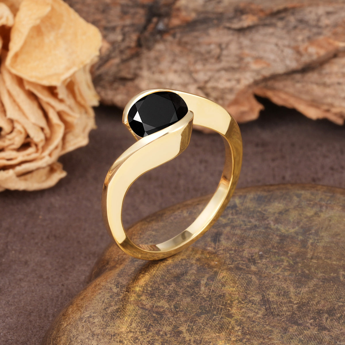 Unique Twisted, Entwined Round Cut Black Onyx Engagement Ring - Additional view