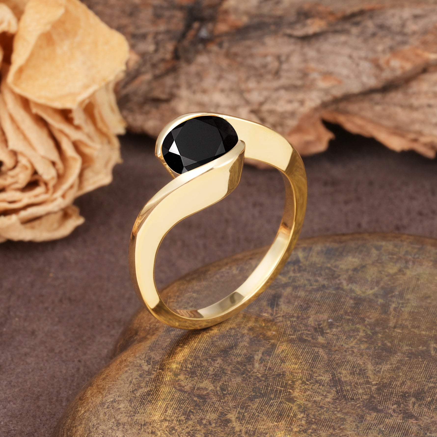 Unique Twisted, Entwined Round Cut Black Onyx Engagement Ring - Additional view