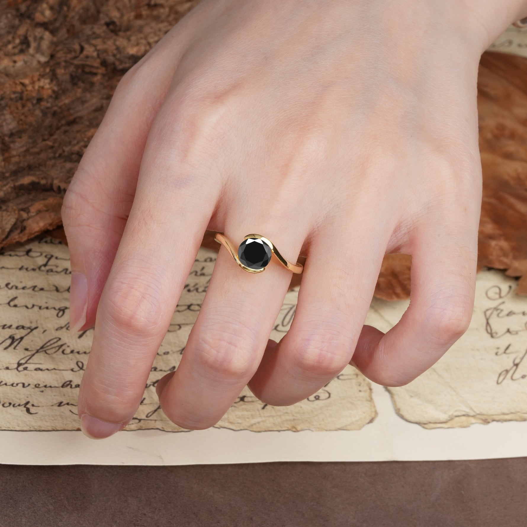 Unique Twisted, Entwined Round Cut Black Onyx Engagement Ring - Additional view