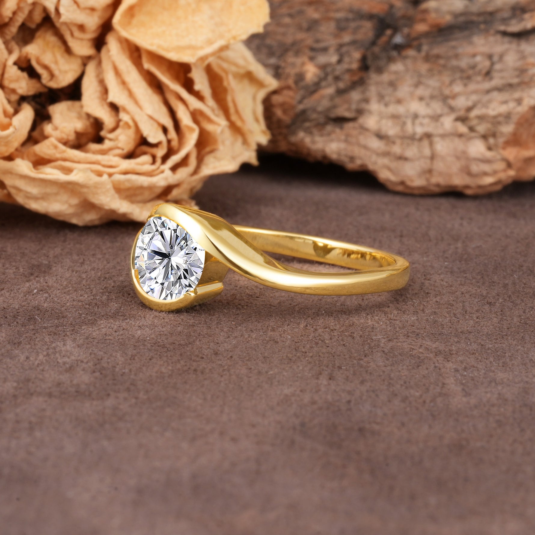 Unique Twisted, Entwined Round Cut Lab Diamond Engagement Ring - Additional view