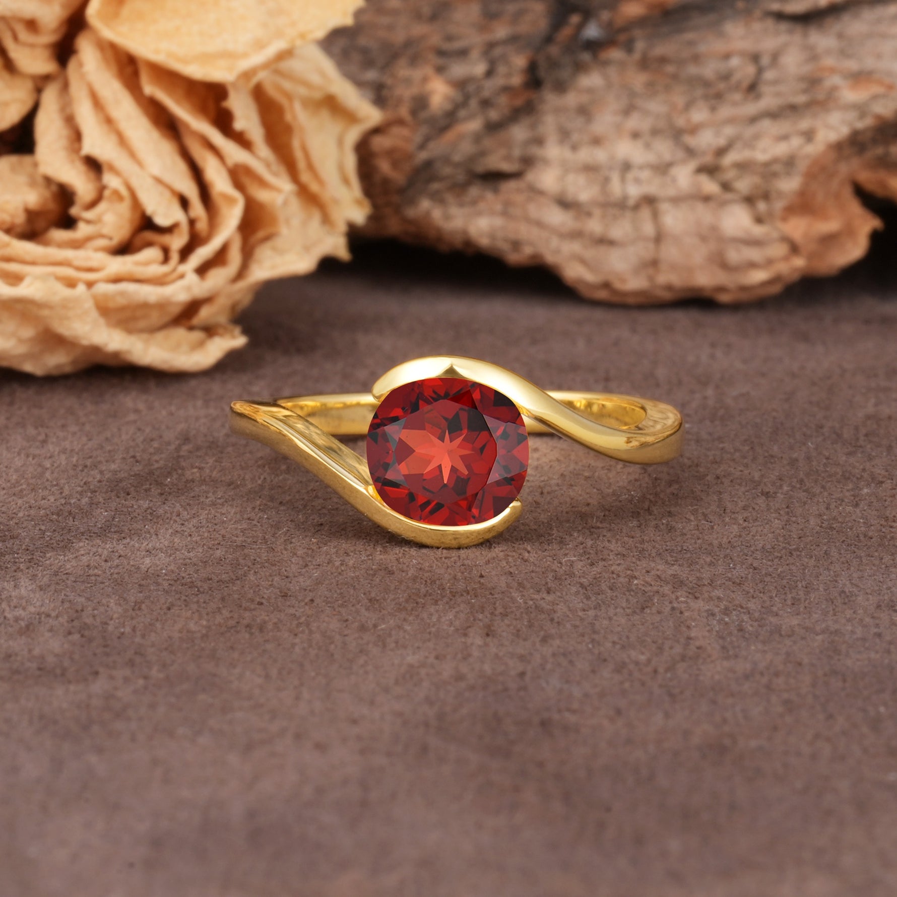 Unique Twisted, Entwined Round Cut Garnet Engagement Ring - Additional view