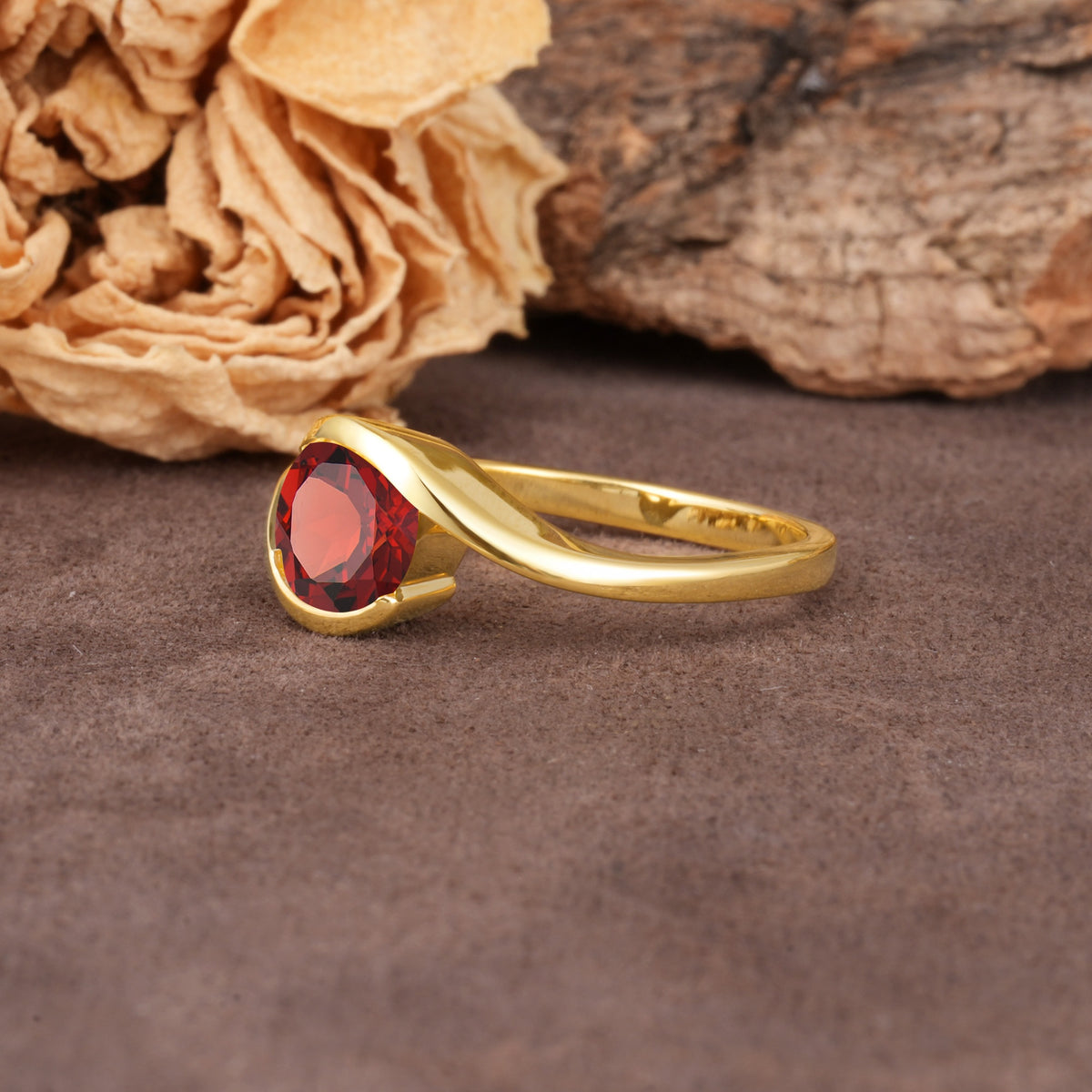 Unique Twisted, Entwined Round Cut Garnet Engagement Ring - Additional view