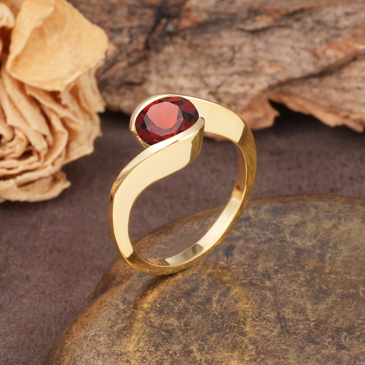 Unique Twisted, Entwined Round Cut Garnet Engagement Ring - Additional view