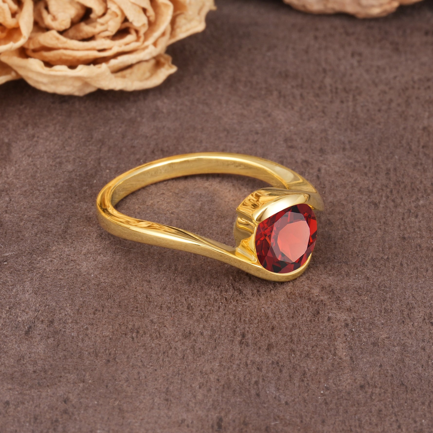 Unique Twisted, Entwined Round Cut Garnet Engagement Ring - Additional view