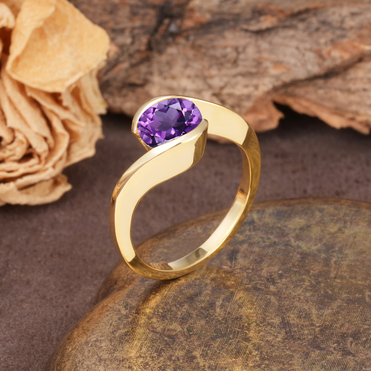 Unique Twisted, Entwined Round Cut Amethyst Engagement Ring - Additional view