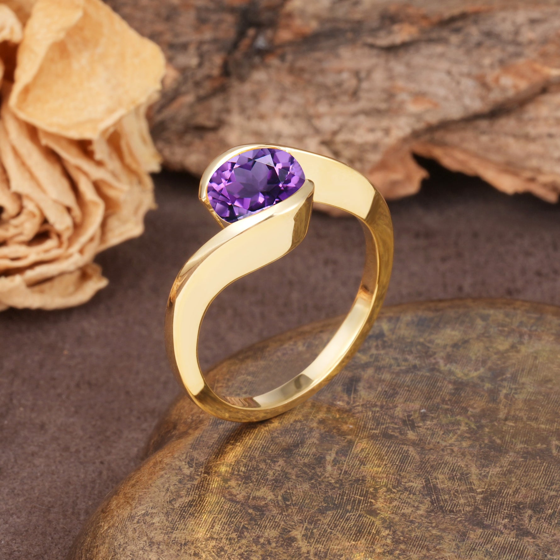 Unique Twisted, Entwined Round Cut Amethyst Engagement Ring - Additional view