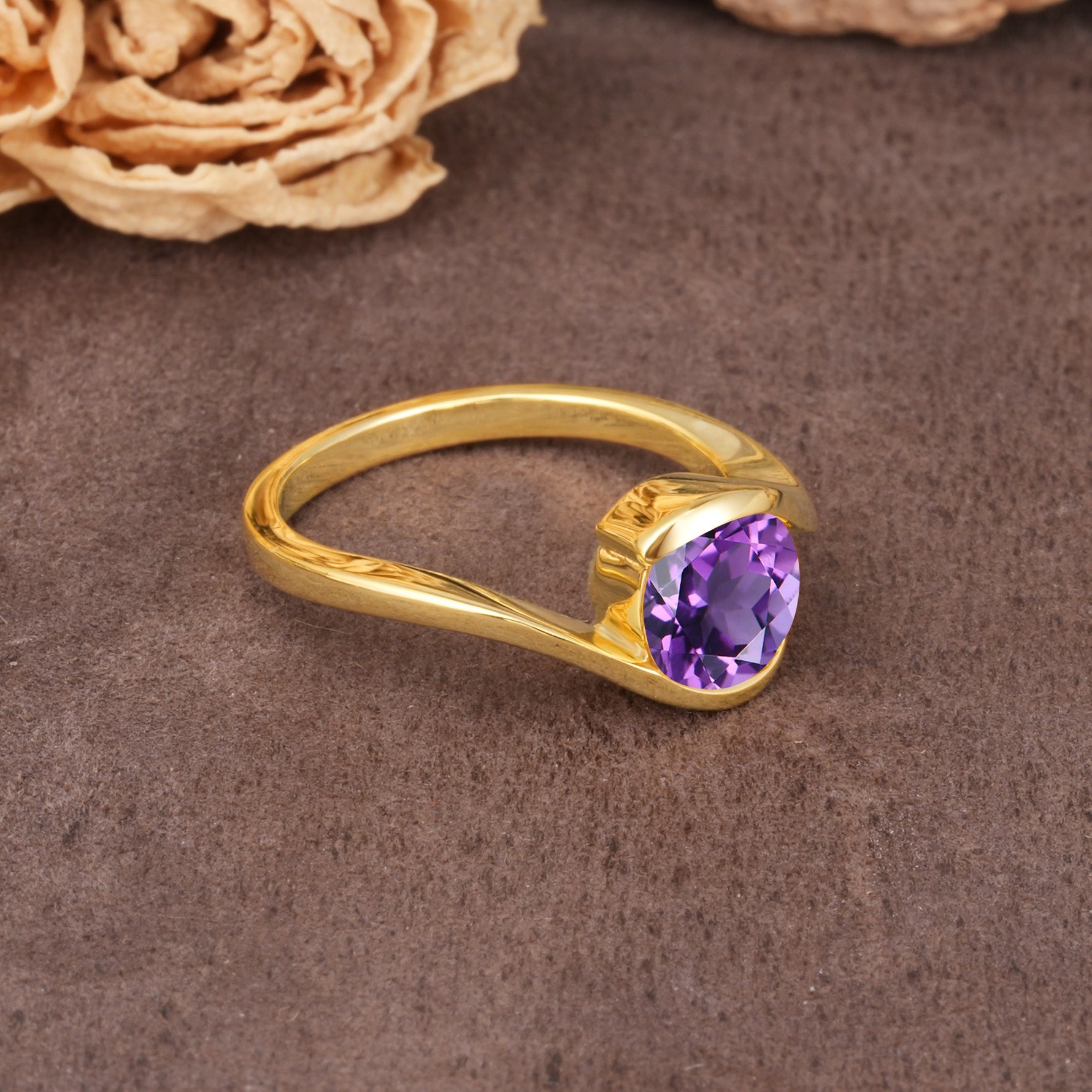 Unique Twisted, Entwined Round Cut Amethyst Engagement Ring - Additional view