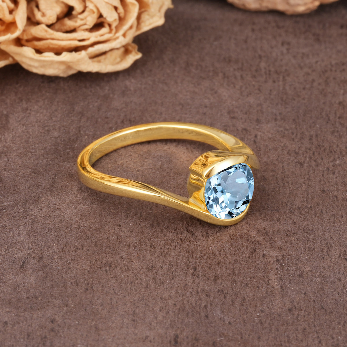 Unique Twisted, Entwined Round Cut Aquamarine Engagement Ring - Additional view