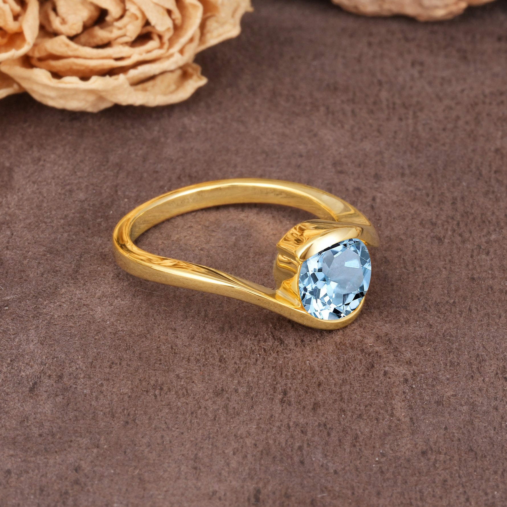 Unique Twisted, Entwined Round Cut Aquamarine Engagement Ring - Additional view