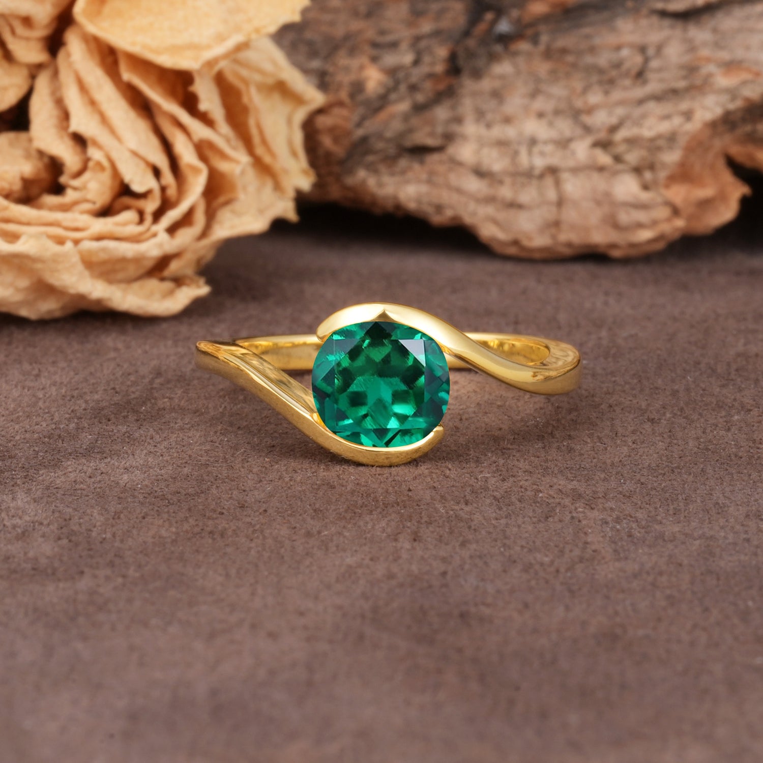 Unique Twisted, Entwined Round Cut Emerald Engagement Ring - Additional view
