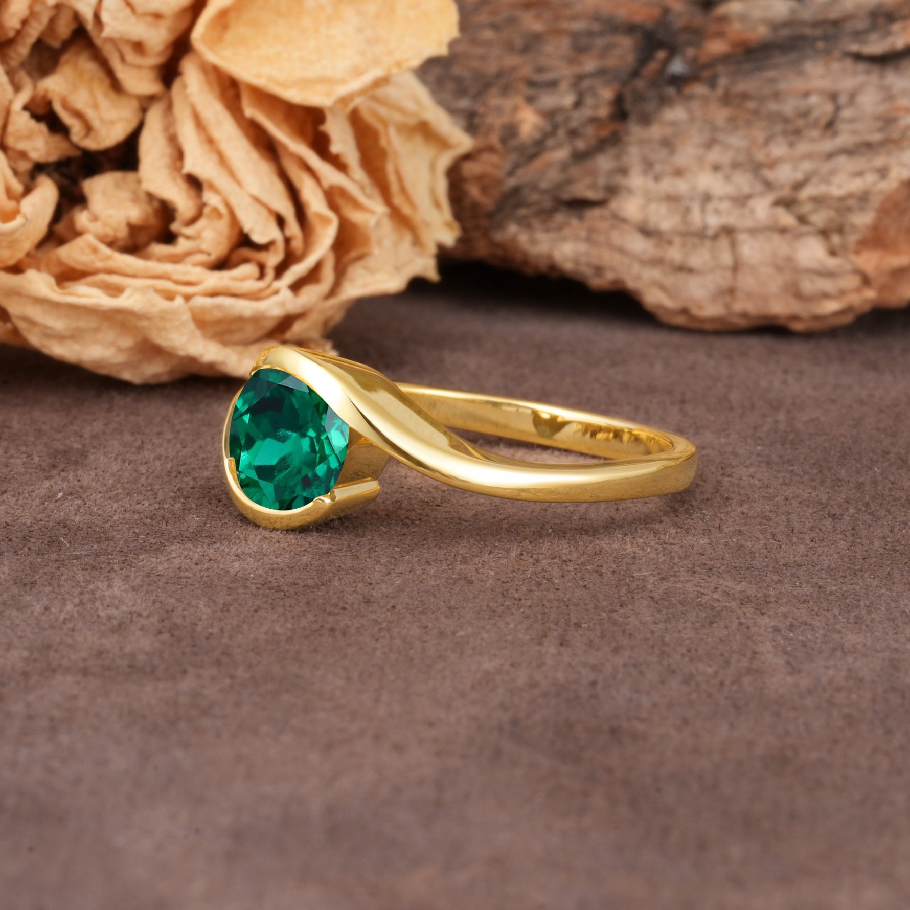 Unique Twisted, Entwined Round Cut Emerald Engagement Ring - Additional view