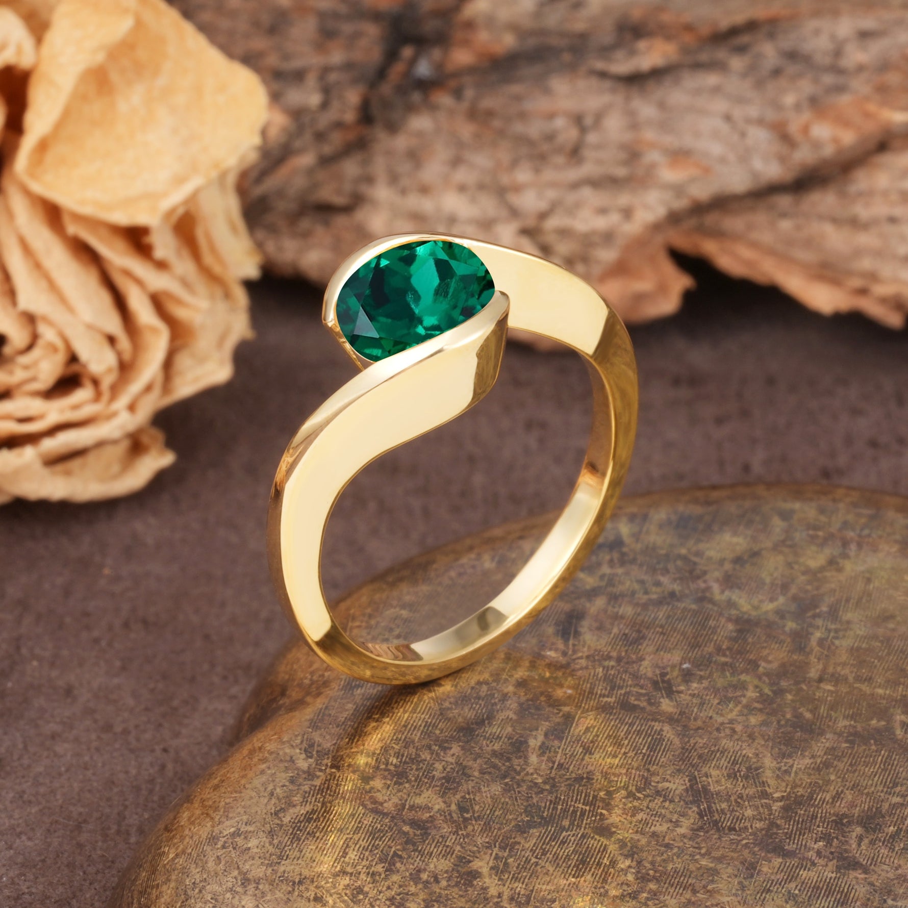 Unique Twisted, Entwined Round Cut Emerald Engagement Ring - Additional view
