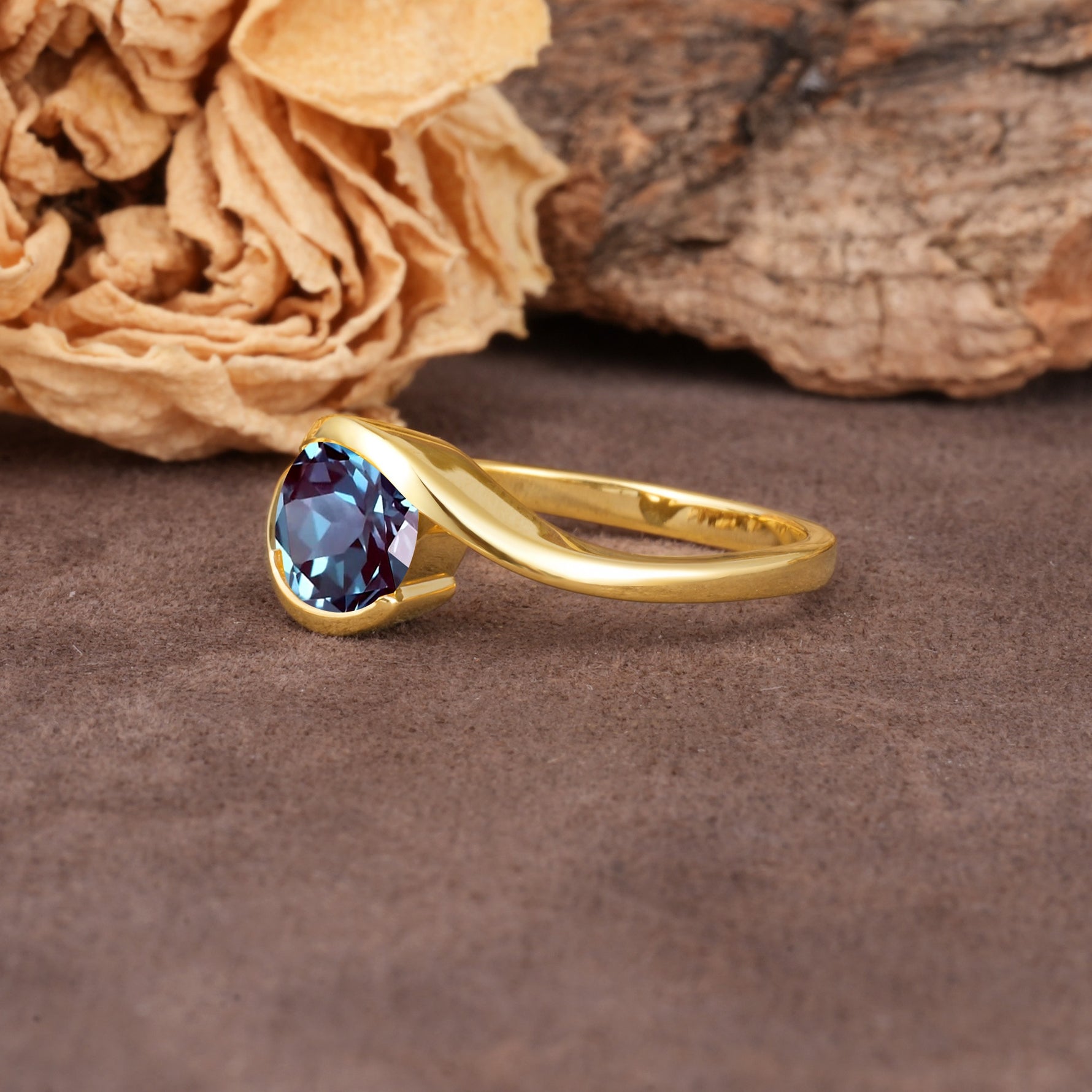 Unique Twisted, Entwined Round Cut Alexandrite Engagement Ring - Additional view