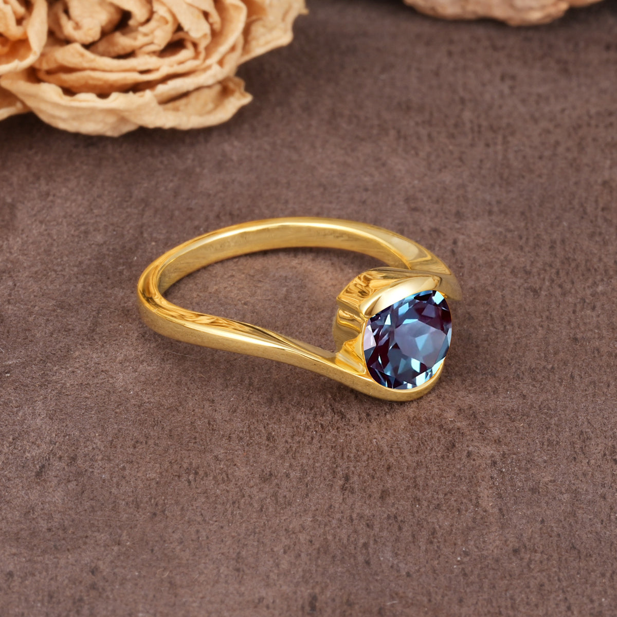 Unique Twisted, Entwined Round Cut Alexandrite Engagement Ring - Additional view