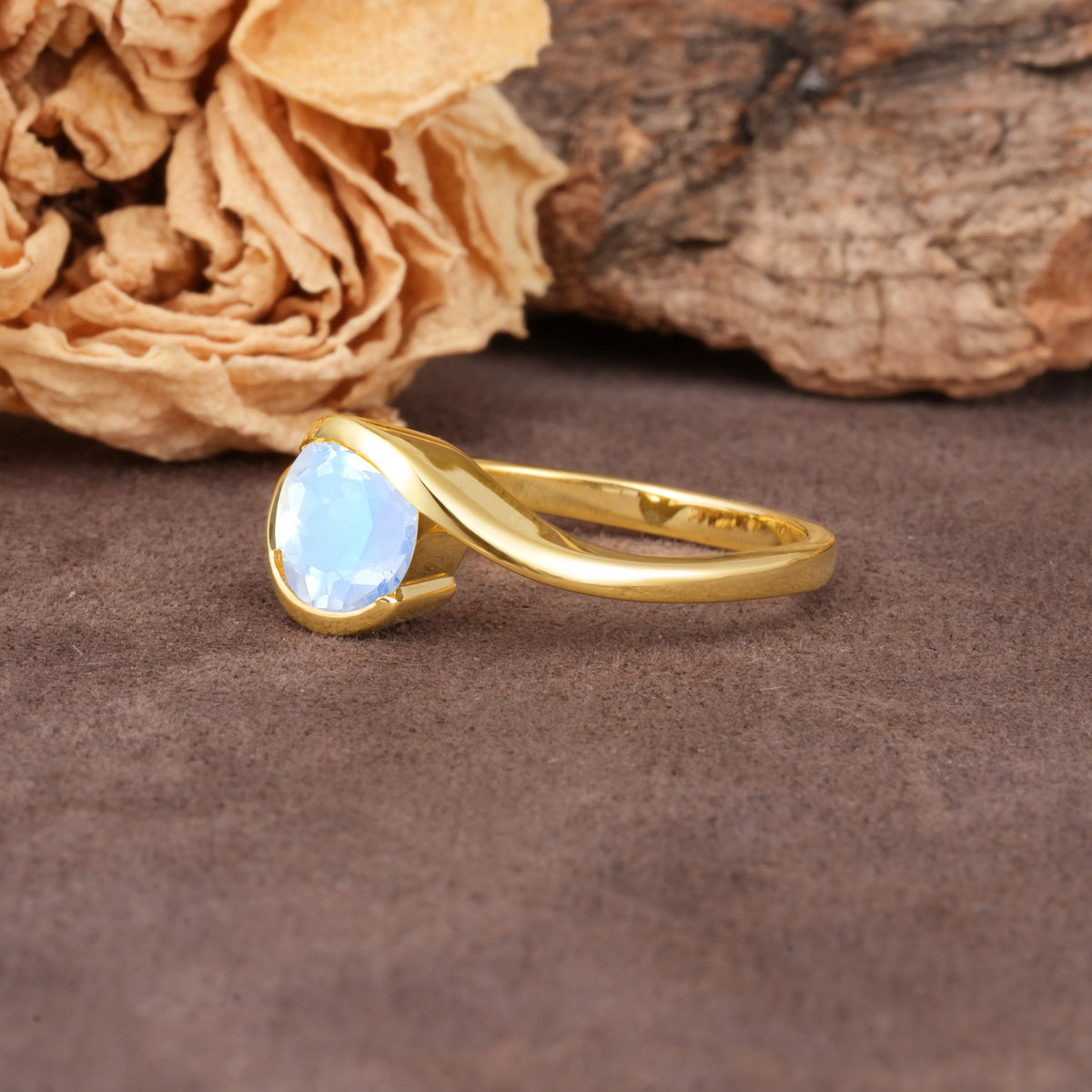 Unique Twisted, Entwined Round Cut Moonstone Engagement Ring - Additional view
