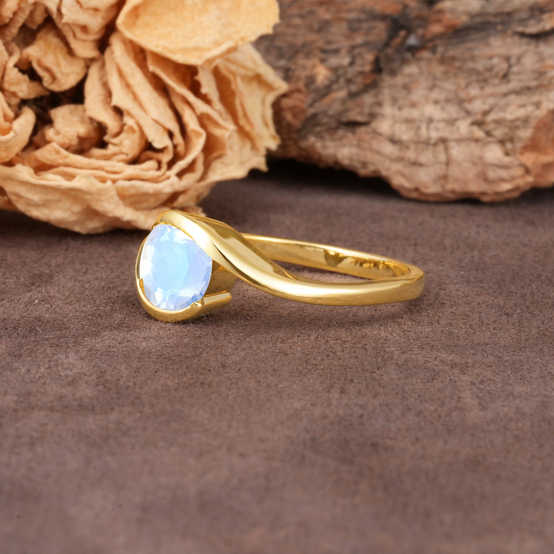 Unique Twisted, Entwined Round Cut Moonstone Engagement Ring - Additional view