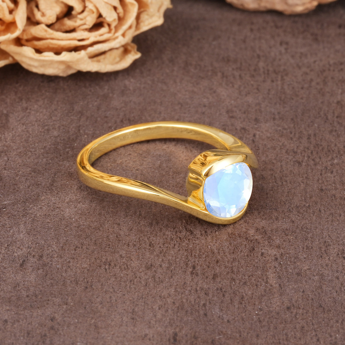 Unique Twisted, Entwined Round Cut Moonstone Engagement Ring - Additional view