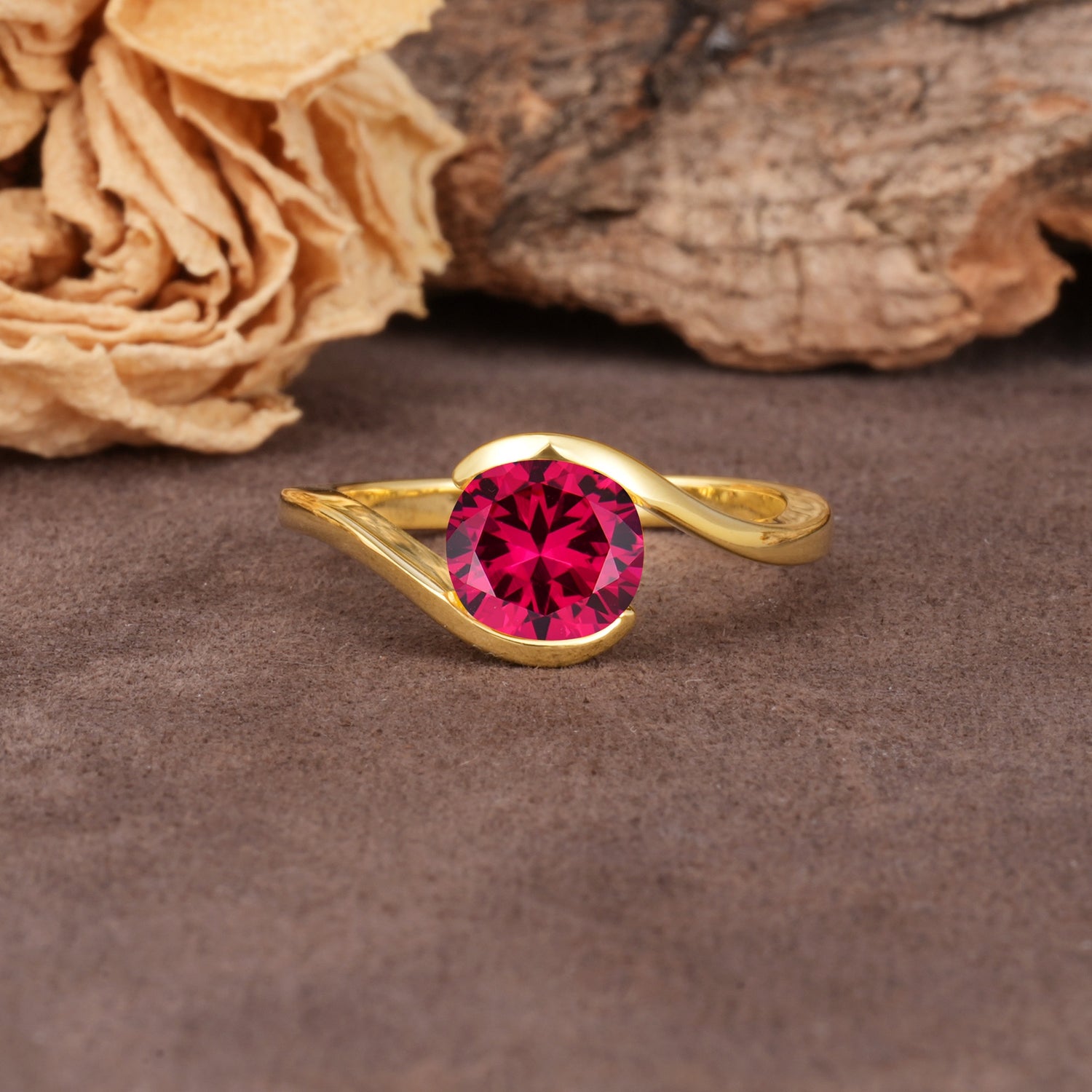 Unique Twisted, Entwined Round Cut Ruby Engagement Ring - Additional view