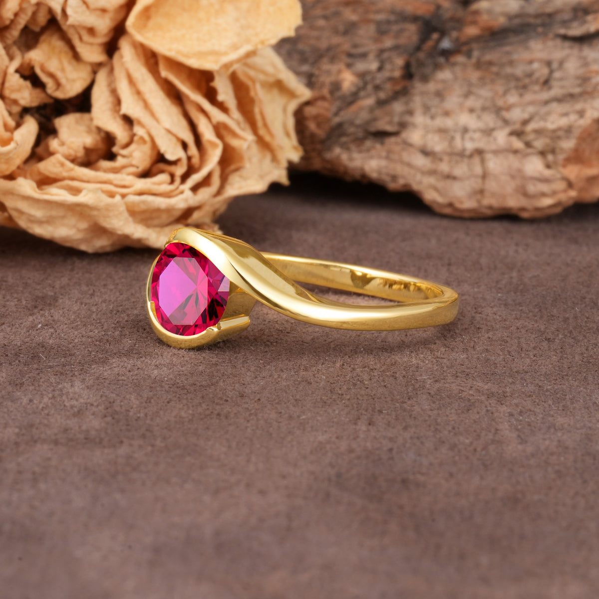 Unique Twisted, Entwined Round Cut Ruby Engagement Ring - Additional view