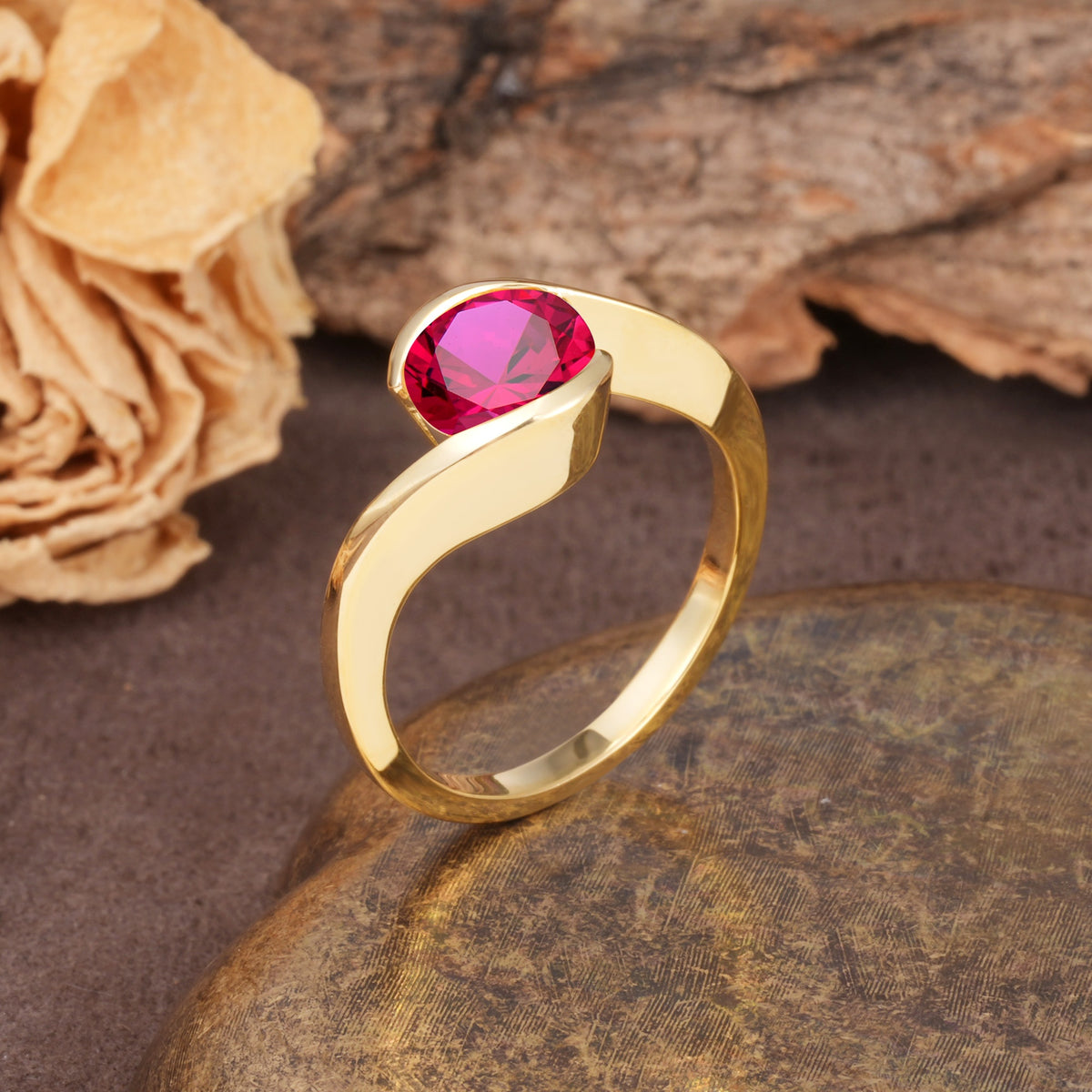 Unique Twisted, Entwined Round Cut Ruby Engagement Ring - Additional view