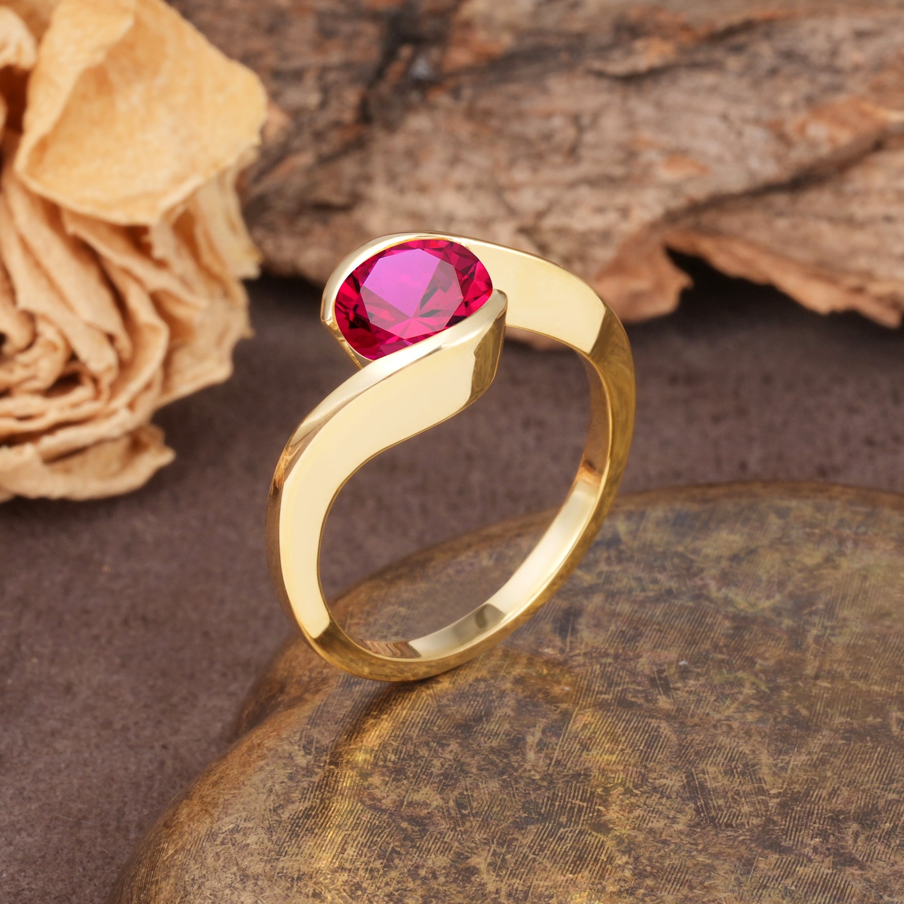 Unique Twisted, Entwined Round Cut Ruby Engagement Ring - Additional view