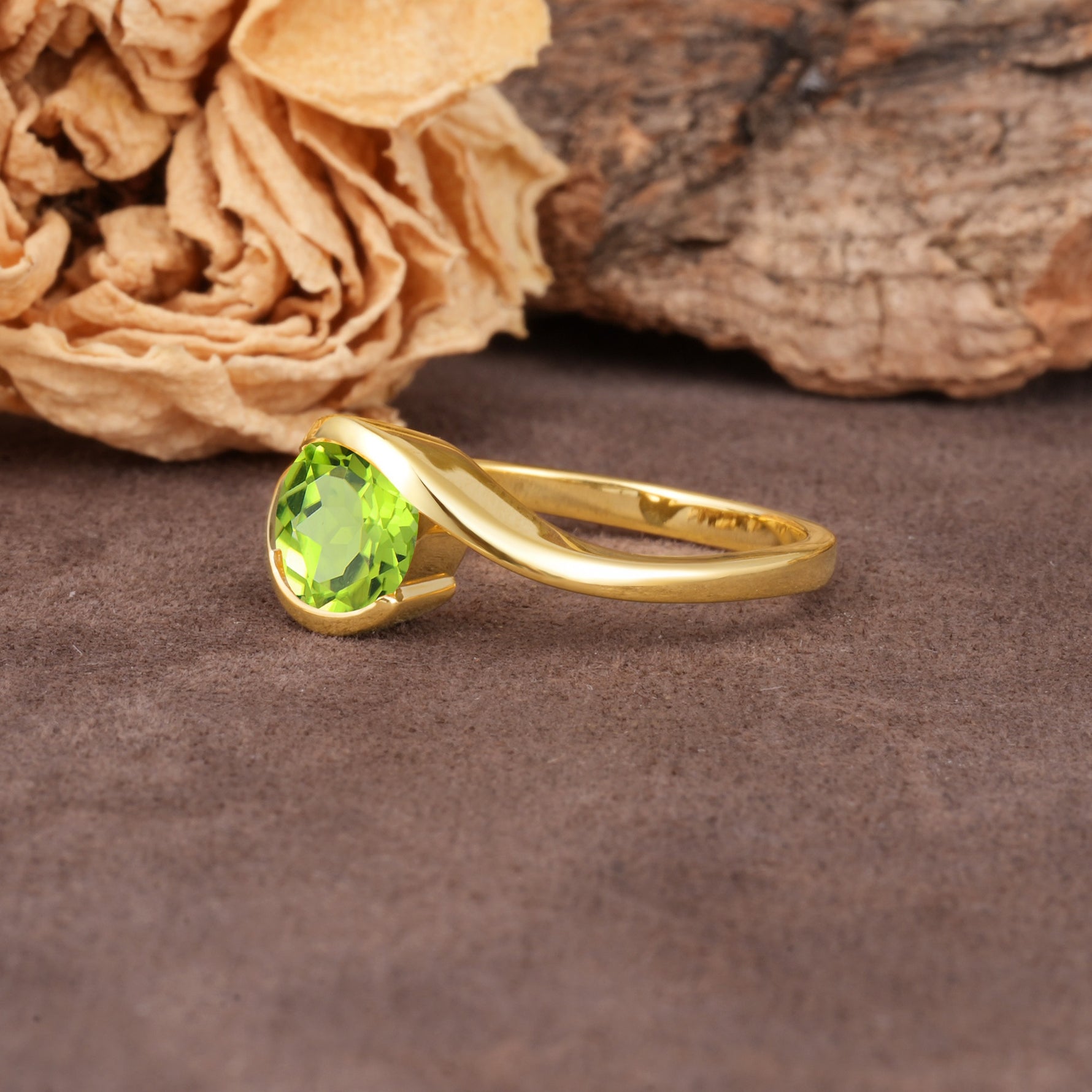 Unique Twisted, Entwined Round Cut Peridot Engagement Ring - Additional view