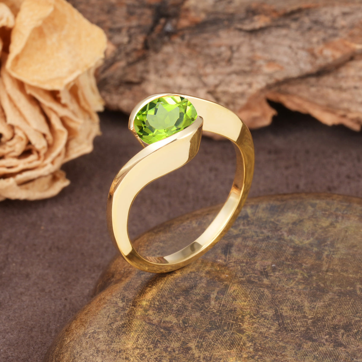 Unique Twisted, Entwined Round Cut Peridot Engagement Ring - Additional view