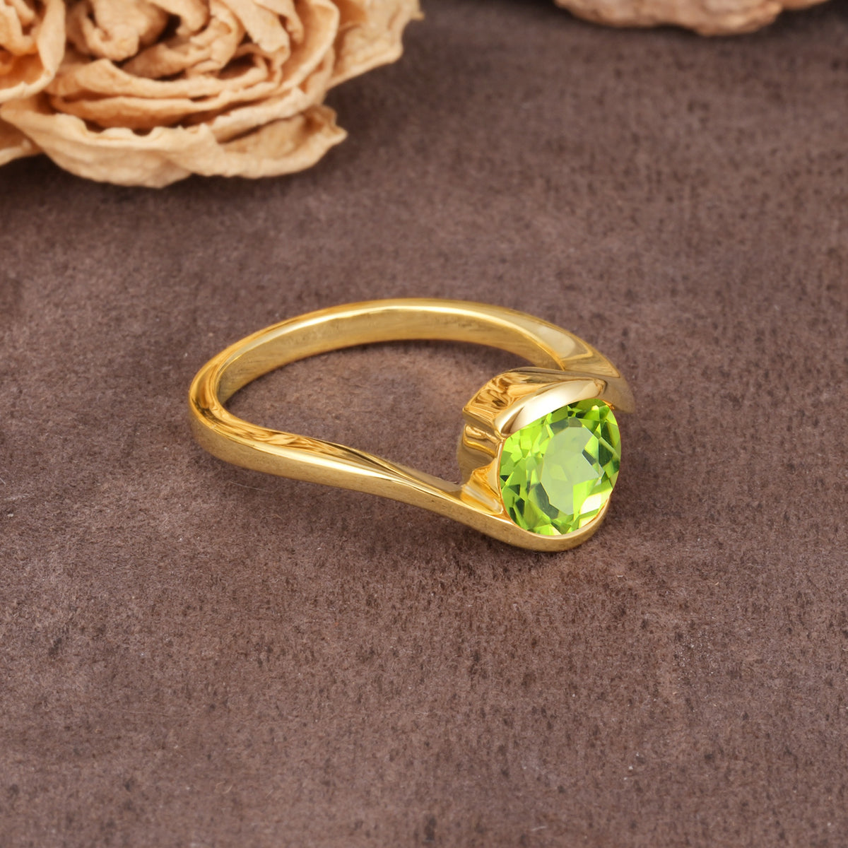 Unique Twisted, Entwined Round Cut Peridot Engagement Ring - Additional view