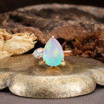 Classic, Minimalist 3-Prong Pear Cut Fire Opal Two Stones Wedding Ring - Additional view