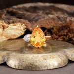 Classic, Minimalist 3-Prong Pear Cut Citrine Two Stones Wedding Ring - Additional view