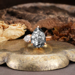 Classic, Minimalist 3-Prong Pear Cut Black Rutilated Quartz Two Stones Wedding Ring - Additional view