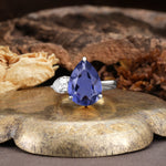 Classic, Minimalist 3-Prong Pear Cut Tanzanite Two Stones Wedding Ring - Additional view