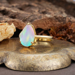 Classic, Minimalist 3-Prong Pear Cut Fire Opal Two Stones Wedding Ring - Additional view
