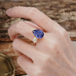 Classic, Minimalist 3-Prong Pear Cut Tanzanite Two Stones Wedding Ring - Additional view