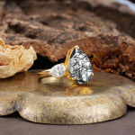 Classic, Minimalist 3-Prong Pear Cut Black Rutilated Quartz Two Stones Wedding Ring - Additional view