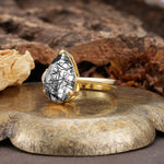 Classic, Minimalist 3-Prong Pear Cut Black Rutilated Quartz Two Stones Wedding Ring - Additional view