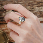 Classic, Minimalist 3-Prong Pear Cut Black Rutilated Quartz Two Stones Wedding Ring - Additional view