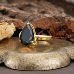 Classic, Minimalist 3-Prong Pear Cut Black Onyx Two Stones Wedding Ring - Additional view