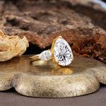 Classic, Minimalist 3-Prong Pear Cut Lab Diamond Two Stones Wedding Ring - Additional view