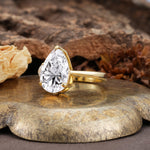 Classic, Minimalist 3-Prong Pear Cut Lab Diamond Two Stones Wedding Ring - Additional view