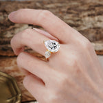 Classic, Minimalist 3-Prong Pear Cut Lab Diamond Two Stones Wedding Ring - Additional view