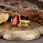 Classic, Minimalist 3-Prong Pear Cut Garnet Two Stones Wedding Ring - Additional view