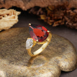 Classic, Minimalist 3-Prong Pear Cut Garnet Two Stones Wedding Ring - Additional view